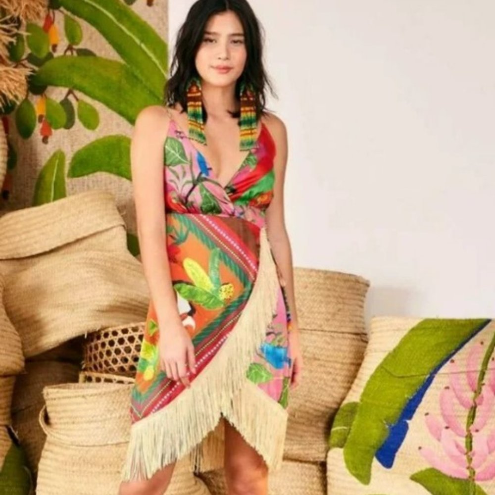 Farm Rio Mixed Scarfs Summer Wrap Dress